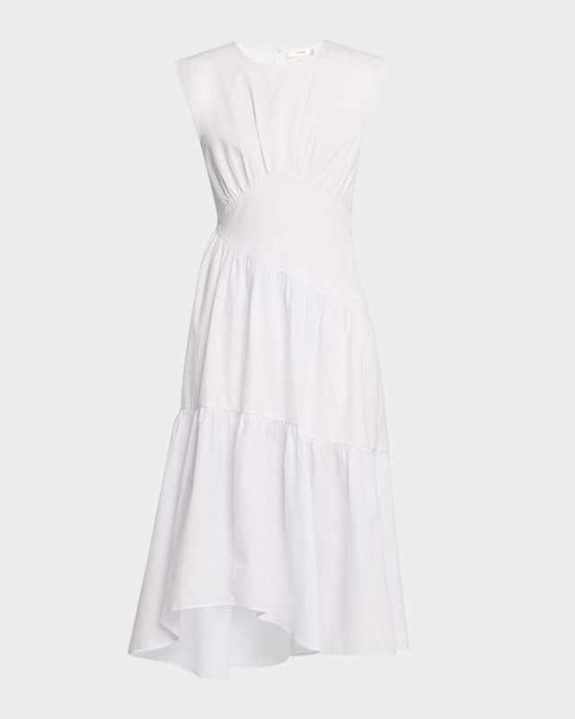 The Seersucker Gathered Seam Midi Dress